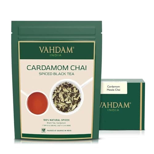 VAHDAM Té Chai con Cardamomo | 100g Té Suelto | Negro Especiado 100% Natural con Cardamomo | Mezcla Tradicional India Masala Chai | Sellado al Vacío para Frescura