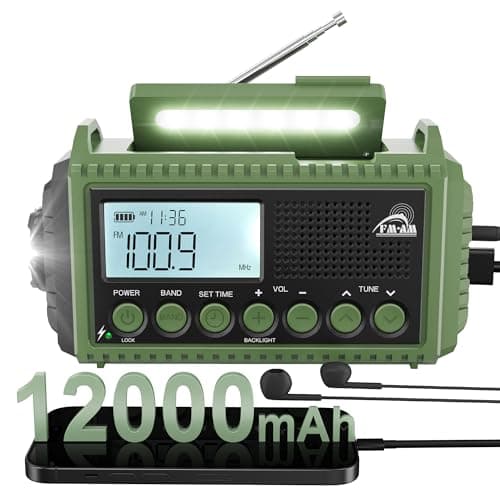 Radio Emergencia 12000mah, FM/Am/SW Radio Portatil Solar Dinamo, Bateria Recargable, Lámpara Lectura, Linterna, SOS, USB/Tipo C, Resistente a La Lluvia, Al Viento y a Los Golpes