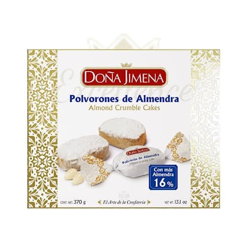 DOÑA JIMENA - Polvorón Excellence, Calidad Suprema, Típico Dulce Navideño, Polvoron Almendra, Exquisitos, Receta Artesanal, 370g