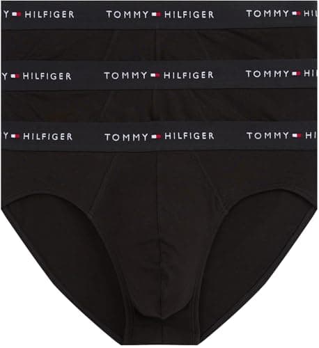 Tommy Hilfiger Calzoncillos Hip Briefs Pack de 3 Hombre con Logotipo en la Cintura, Negro (Blk/Blk/Blk), M