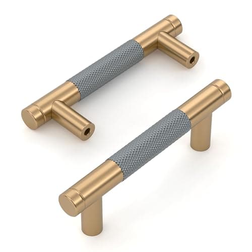 Amerdeco 10 Piezas Tiradores Oro y Gris para Cocina 76mm, Tiradores para Armarios y Cajones, Tirador de Puerta UK0026