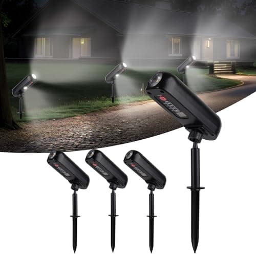 T-SUN 4 Piezas Luces Solares, 6000K Foco Solar Exterior, Luz Solar Exterior Impermeable IP65, ángulo de 360° Ajustable, Lámparas Solares para Patio, Caminos, Suelo, Piscina, Césped