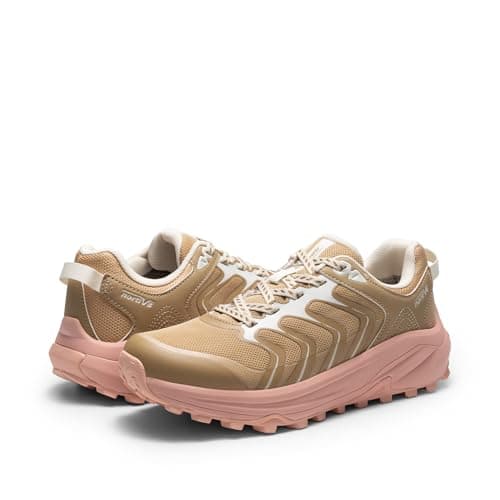 NORTIV 8 Zapatillas de senderismo para mujer ligeras con soporte de arco para caminar al aire libre, trabajo, camping, tenis, entrenamiento cruzado, eco, Canela, 6