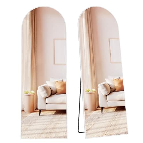 SONGMICS Espejo de Cuerpo Entero, 160 x 50 cm, Espejo de Pie Arqueado con Soporte, con Marco de Aleación de Aluminio, Cristal Templado, para Dormitorio, Salón, Vestuario, Blanco Mate LFM031WC01
