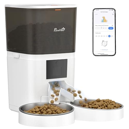 PawHut Comedero Automático 6L WiFi 2.4G, Dispensador de Comida para Gatos y Perros con Control App, 2 Cuencos, 1-10 Comidas al Día, Grabadora Voz 10s, 2 Fuentes de Alimentación, Fácil de Limpiar