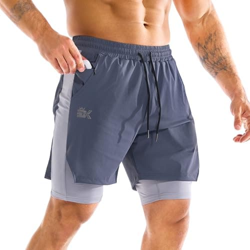 ZENWILL DualArmor Pantalones Cortos Hombre Running Cremallera 2 en 1 Pantalón Corto Deporte Hombre Gym Secado Rápido(Azul Marino,S)
