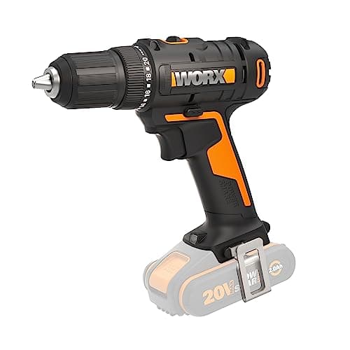 WORX WX108.9 Taladro Atornillador 20V Sin Batería ni Cargador, Portabrocas 13mm, 45Nm, 2 Velocidades, Embrague 20+1, Luz LED y Clip Cinturón