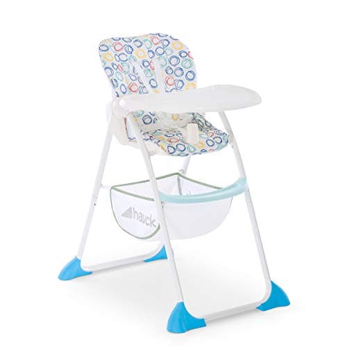 hauck Sit N Fold Silla Plegable Bebe desde 6 Meses hasta 15 kg, Silla Alta Niños, Trona de Bebe Plegable, Trona Ligera Reclinable con Arnés, Bandeja y Cesta - Circles Multi