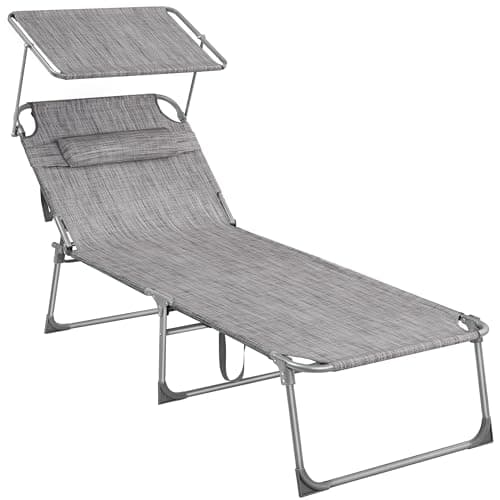 SONGMICS - Tumbona Plegable, Tumbona, 71 x 200 x 38 cm, Capacidad de Carga 150 kg, con Parasol, Respaldo reclinable, para jardín, Piscina, terraza, gamba, GCB022G01