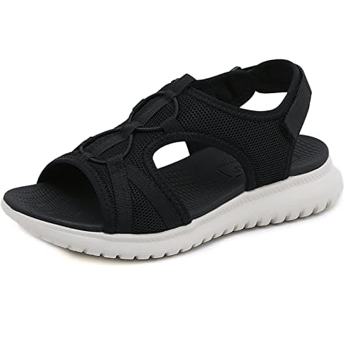 Acfoda Sandalias Mujer Verano Casual Sandalias de Playa Planas Cómodas Ortopedicas Zapatos Negro 36