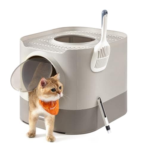 Feandrea Arenero Cerrado para Gatos, Caja de Arena, XXL, con Tapa, Bandeja Extraíble, Recogedor, Cepillo, Gatos de Varios Tamaños, Menos Rastro, Color Avena y Gris Cálido PPT002G01