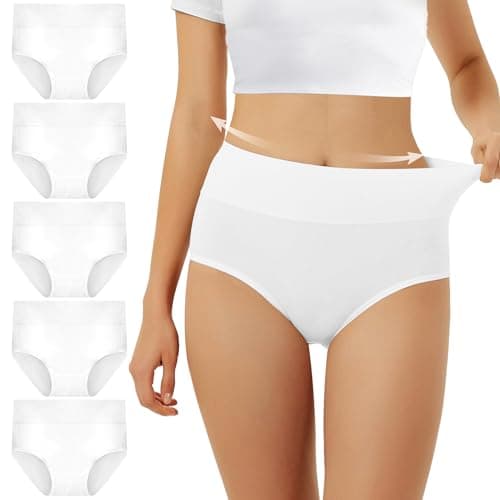 FALARY Bragas Mujer Cintura Alta Algodón 5 Piezas Blanco XL