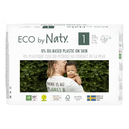 Eco by naty - Pañales ecológicos T1-2-5 kg, paquete de 25 capas