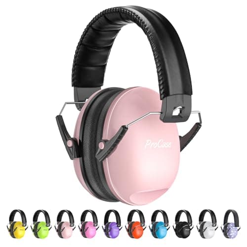 ProCase Casco Antiruido para Niño, Protección Auditiva SNR 27dB con Diadema Ajustable, Protector Oído Profesional Cancelación de Ruido Insonorizacion para Estudiar para Bebé Nené Infante –Rosa Claro