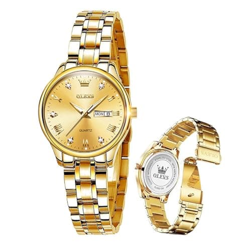 Raitown Reloj de Mujer Acero Inoxidable Esfera Pequeña 29mm 58g Ultraligero Cuarzo Japonés Impermeable 3ATM Calendario Strass - Reloj Moda para Uso Diario (Oro, Plata, Azul, Negro)
