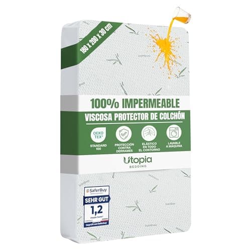 Utopia Bedding Protector de Colchón 180 x 200 x 30 cm Impermeable, Viscosa Premium, Certificación Oeko-Tex, Cubre Colchón Transpirable, Elástico En Todo