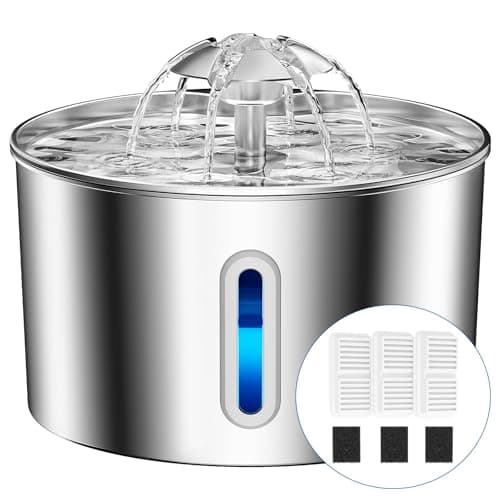 BalimoPet Fuente para Gatos Acero Inoxidable, 2,2L Bebedero Gatos con Cable Filtración Cuádruple, Ultra Silencioso, Fácil de Limpiar, con LED 3 Filtros y 3 Esponjas