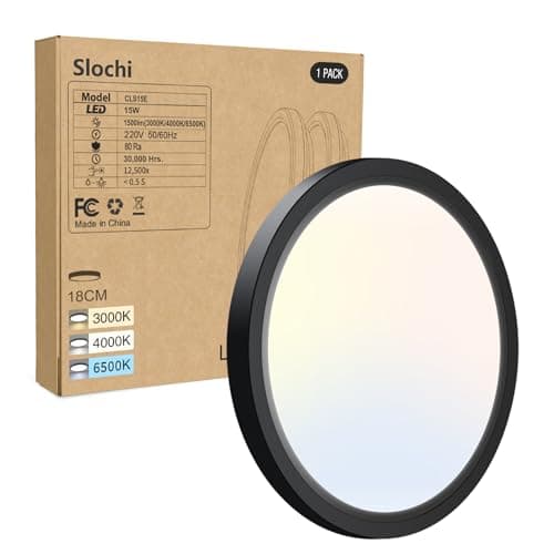 slochi Lampara Techo, 3colours-3000K/4000K/6500K, IP44 Impermeable Redondo Plafon Led Techo,15W 1500LM Modern Slim Plafón Led techo Salon, Baño, Cocina,Pasillo,Ø18CM
