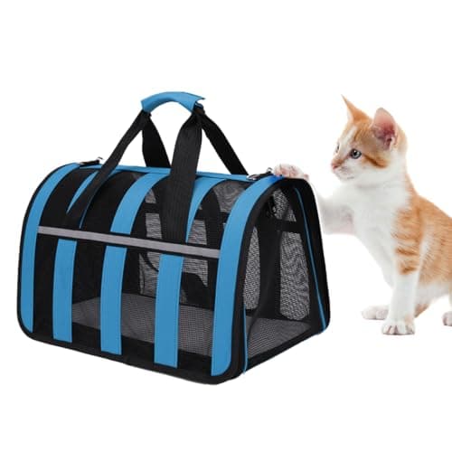 Treer Transportin Gato, Trasportines Gato con Malla Cuatro Lados, Bolsa Transporte Transpirable para Mascota, Plegable Bolso de Transportin para Gatos y Perros