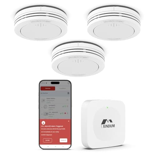 Detector de Humo con estación Base, 10 años interconectado Detector de Incendios Smart Conforme a EN14604, con batería reemplazable, sin Parpadeo LED, Compatible con la aplicación XINDUM, 3 Unidad