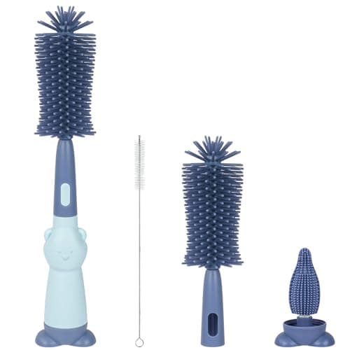 Vicloon Cepillo para Biberones, 3 en 1 Kit Cepillo de Silicona para Botella, Cepillo de Pezón Limpieza de Botellas para Bebés Kit para Botellas y Tetina, Sin BPA(Azul)