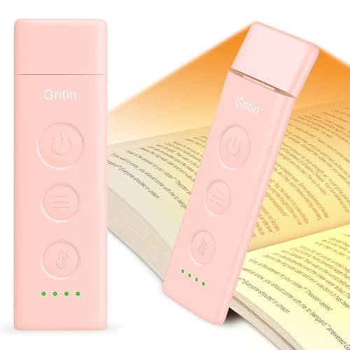 Gritin Luz de Lectura, Lámpara de Lectura Recargable con Pinzas, 3 Colores de Protección Ocular & 5 Brillos Continuamente Ajustables - Luz Libro de Ángulo Ajustable, Regalo Amantes para Leer