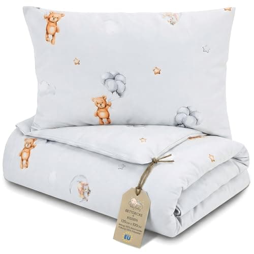 Totsy Baby Edredon Relleno nordico Cama Infantil Algodón - 100x135 - Bebe rellena Juego de Manta 100 x 135 cm con Almohada 40 x 60 cm por niños e niñas Oeko-Tex Osos de Peluche