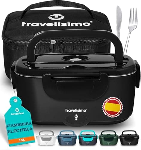 TRAVELISIMO Fiambrera Electrica 100W Taper Electrico para Comida 1,5L Fiambrera Termica 3 en 1 12V/24V/220V - Fiambreras Comida Trabajo Para Coche y Camión, Marmita Electrica en Acero Inoxidable