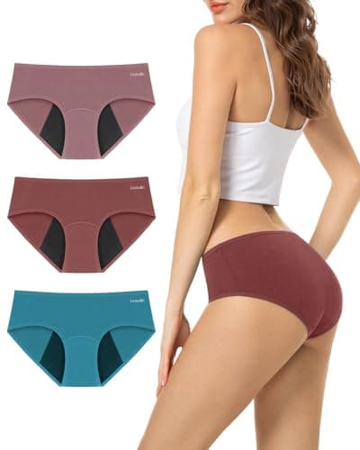 TANSTC Bragas Menstruales Mujer Algodon 60ML, Protección Hygiénia Absorbente y Lavable, Ropa Interior y Reutilizable para la Menstruación, Rosa + Rojo + Turquesa, Pack de 3, XS
