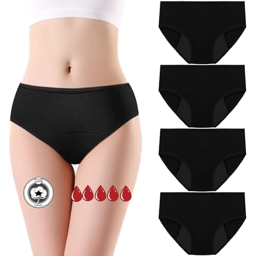 flintronic 4PCS Bragas Menstruales Flujo Abundante de Mujer, Ragas Menstruales Absorbentes, Bragas de Reglas, para Regla Periodo Mentruación Hipsters, Lavables,M Algodón, M