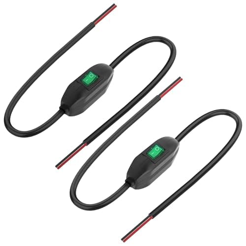 XMSJSIY Interruptor en línea con botón ON/OFF 12 V, 24 V/3 A, conmutación basculante, interruptor de cable, interruptor basculante con prewire en ambos extremos LED verde para lámpara – 0,5 m / 1,6