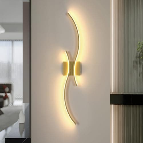 Comely Aplique de Interior LED, 27W 3075LM Lámpara de Pared Moderna Dorado, 80CM Lineal Creativo Luz de Pared para Dormitorio Comedor Pasillo Escalera, 3000K Luz Cálida