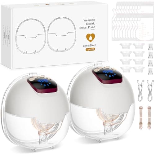 AMIPOW Sacaleches Eléctrico Manos Libres 4 Modos y 15 Niveles Sacaleches Electricos con Pantalla LED 180ml Extractor de Leche Materna con Bridas de 18/20/22/24 mm (2 Piezas)