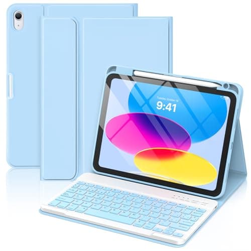 GAOJIE Funda con Teclado para iPad 11ª Generación A16 2025 y 10ª Generación 2022, QWERTY Español Ñ, Teclado Bluetooth Magnético Desmontable para iPad 10/11 Gen(Azul Claro)