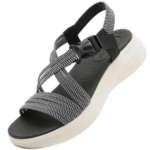 Acfoda Sandalias Mujer Verano Casual Sandalias de Playa Planas Cómodas Ortopedicas Zapatos Negro 36