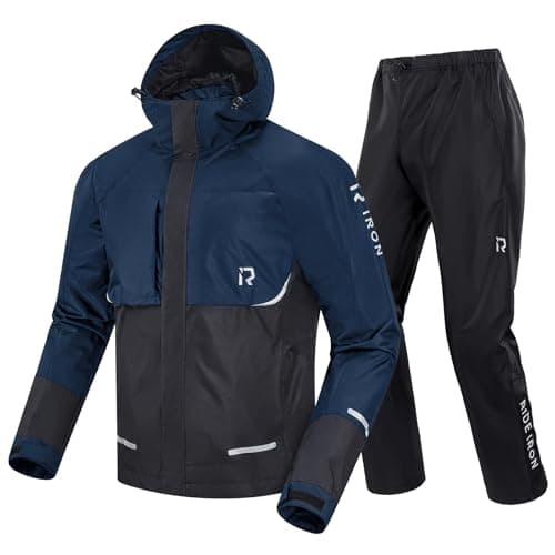RIDEIRON Chubasquero moto Impermeable para Hombre – Traje de Lluvia Moto 2 Piezas, 10.000 mm de Impermeabilidad, Transpirable, Reflectante, Ligero y Compacto, Ideal para Moto y Bicicleta