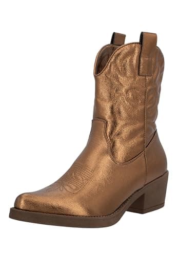 Elara Botines Mujer Botas de Vaquero Chunkyrayan DES952P Rosegold PU 36