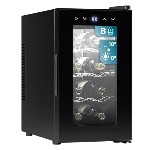 Cecotec Vinoteca 8 Botellas Bolero Grandsommelier 830 coolcrystal, Enfriamiento termoeléctrico, Temperatura regulable entre 8-18ºC, Control táctil y display, LED interior, Gas no nocivo.