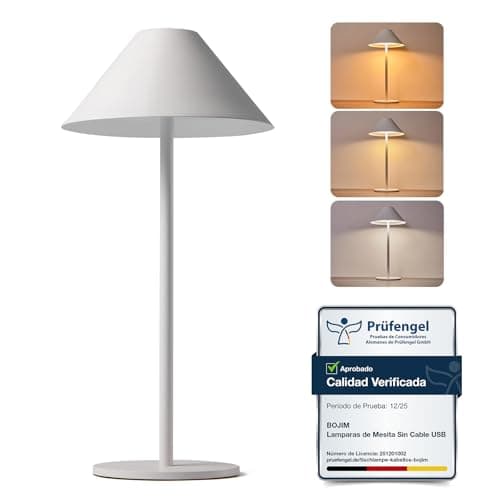 Bojim Lamparas de Mesita Noche Sin Cable LED USB Recargable Exterior Autonomía 10d, Lámpara Sobremesa Battery Inalambrica Home Tactil Lamps Mesa Interior Portatil Luz Jardin IP54 Blanca