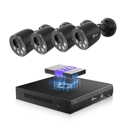 Loocam 4MP Kit Videovigilancia POE, Grabador NVR 8 Canales con Disco Duro 1TB para Grabación 24/7,4 Cámaras IP Cableadas 4MP, Detección de Personas/Vehículos, Audio unidireccional, Visión nocturna 30m