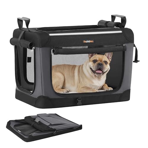 Feandrea Transportín para Perros, Plegable, 60 x 42 x 42 cm, para Perros Pequeños, Tela Oxford, Puertas de Malla, Asas y Bolsillo de Almacenamiento, Negro Tinta PDC016B01