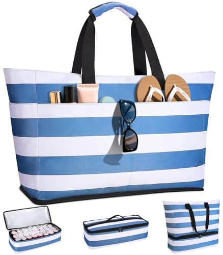CIRYCASE Bolso Playa Mujer con Nevera 2 en 1, Impermeable & Plegable Bolsa Viaje XXL Familiar, Beach Bag 54L Extra Grande con Cremallera y 9 Bolsillos para Piscina/Picnic/Gimnasio/Compra Esenciales