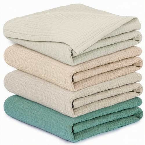 IKWOLETI Muselinas Bebe Algodon 60x60 - Paquete de 4 Muselinas Bebe Algodon Suaves, Absorbentes y Amigables, Recién Nacidos, Ideales para Limpiar y Cubrir (Verde Gris)
