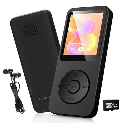Reproductor MP3 de 32 GB Bluetooth 5.3 con Pantalla TFT a Color de 1,8 Pulgadas con Auriculares, Dispositivo mp3 para niños con Altavoz, Radio FM, Libro electrónico, grabación, Soporte de hasta 128