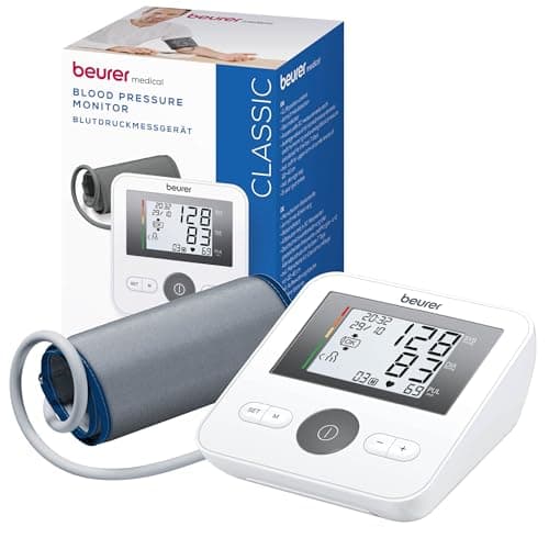 Beurer BM 27 Tensiómetro de brazo con control de ajuste del manguito, clínicamente validado, manguito 22-42 cm, indicador de riesgo, detección de arritmias, transferencia de datos a Apple Health