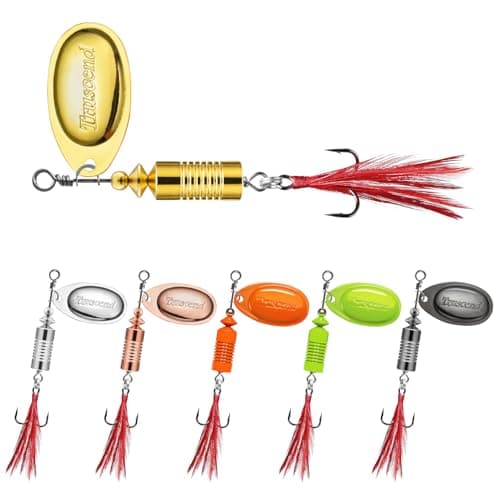 TRUSCEND Dos Vías Spinning Cucharas Sistema de Spinners de Pesca para Jigging, Cola de Gallo Señuelos de Pesca con Cuerpo de Cobre Flash y Hoja, Agua Dulce Crappie Jigs, Cebo de Hoja para la Trucha