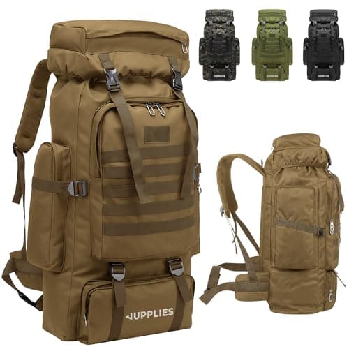 JUPPLIES Mochila Tactica Militar 80L – Oxford 600D Impermeable IPX5 con Sistema MOLLE, Cremalleras Reforzadas y Gran Capacidad para Senderismo, Camping, Crossfit, Gimnasio - Khaki
