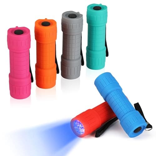 EverBrite 6-Piezas Linternas UV con 9 LED 395nm, Mini Linterna de Luz Negra, Mini Linterna Ultravioleta Colorida, Baterías Incluidas, 6 Colores, para Detectar Orina de Mascotas, Manchas, Chinches