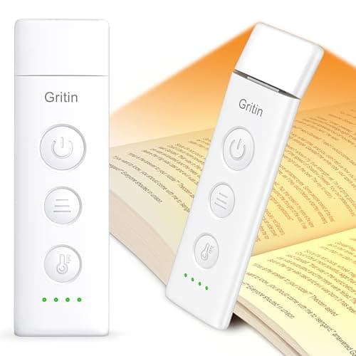 Gritin Luz de Lectura, Lámpara de Lectura Recargable con Pinzas, 3 Colores de Protección Ocular & 5 Brillos Continuamente Ajustables - Luz Libro de Ángulo Ajustable, Regalo Amantes para Leer