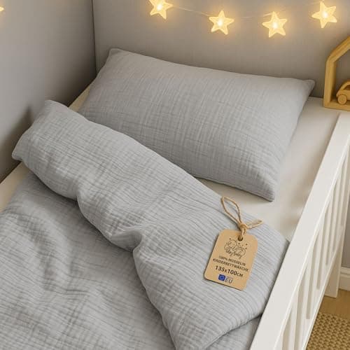 Totsy Baby Muselina Funda nordica Infantil 100x135cm para Cuna 70 - algodón Saco nordico y Cubre de edredon Cama para niños y niñas Juego Fundas para edredón Gris con Almohada 60 x 40 cm Oeko-Tex